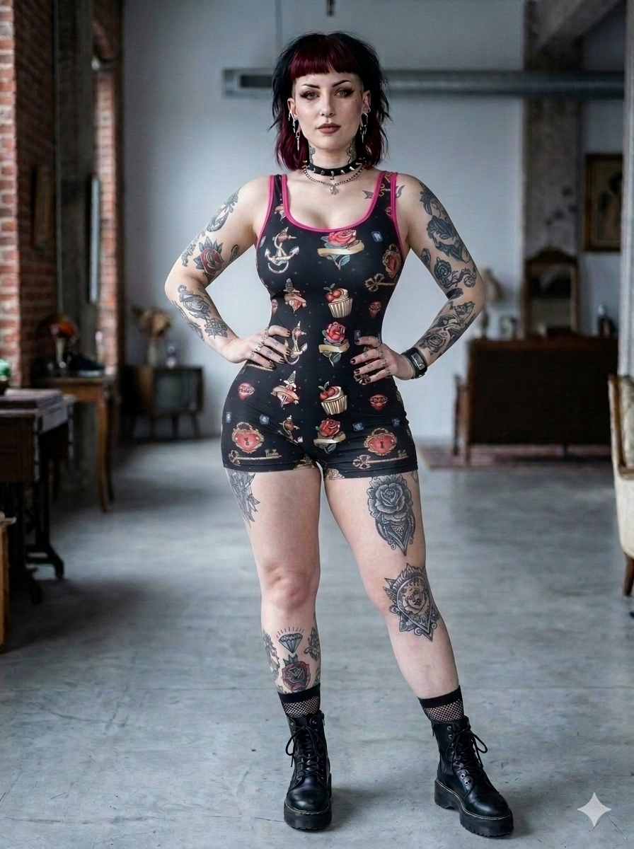 NEW DESIGN -Alternative/Rockabilly/Retro bathing suit (featuring anchors, rose, lock and key design)/ Vintage summer