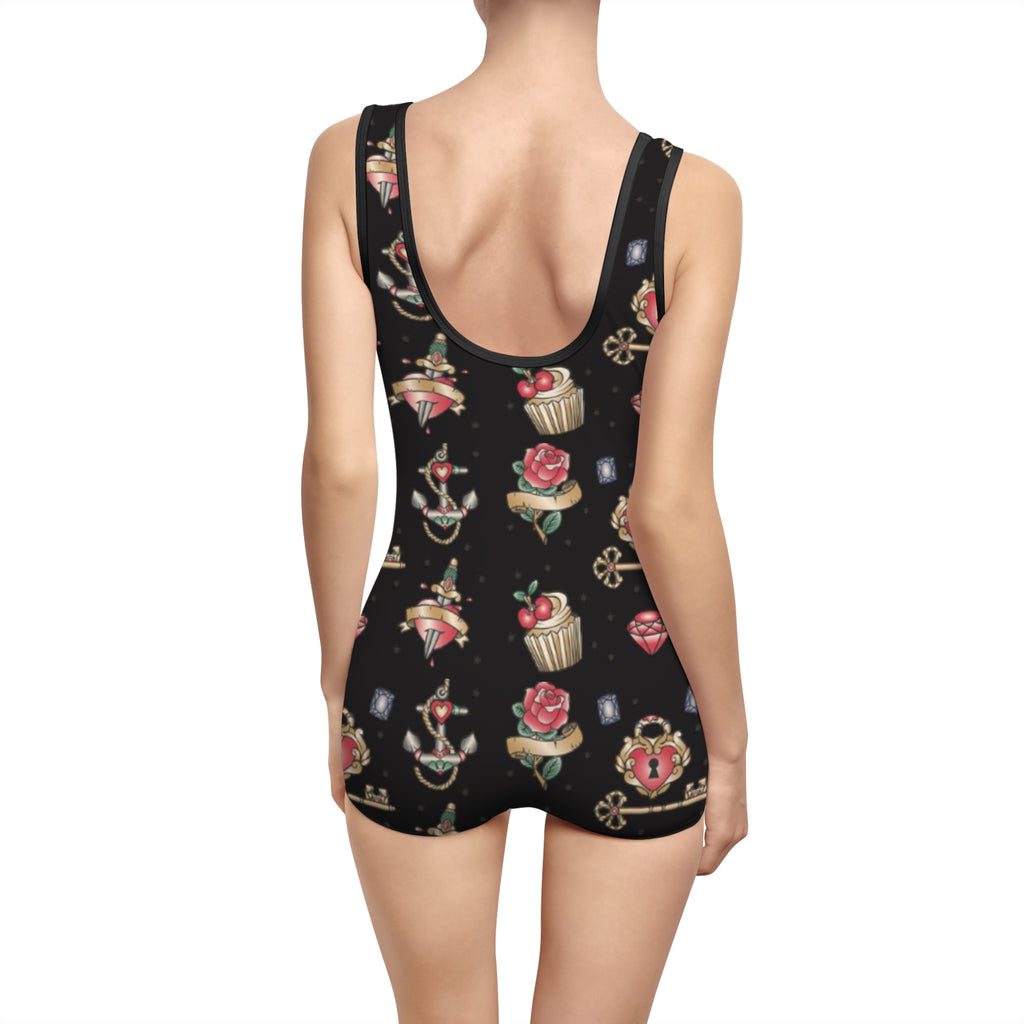 NEW DESIGN -Alternative/Rockabilly/Retro bathing suit (featuring anchors, rose, lock and key design)/ Vintage summer