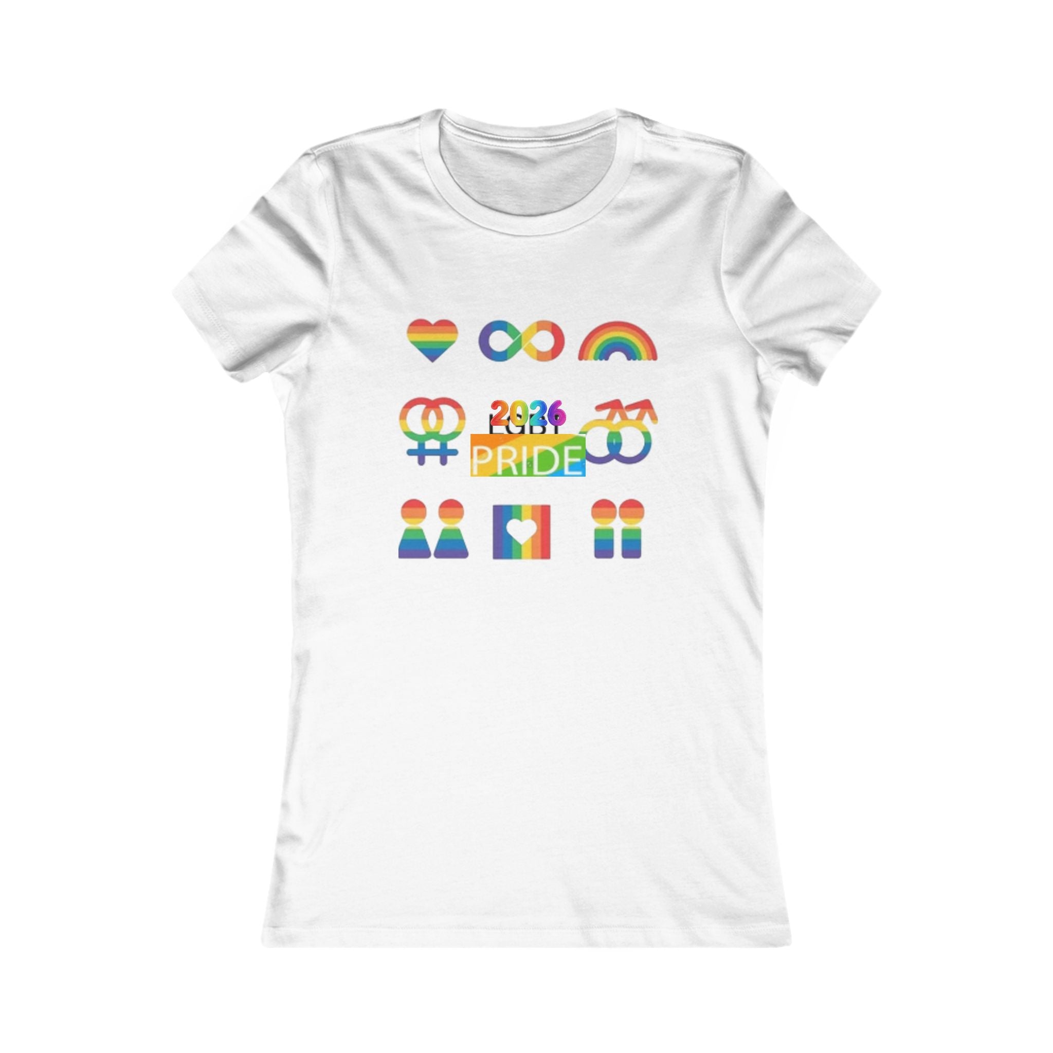 2026 Pride Tee — Rainbow LGBTQ+ Icons Shirt (front only design)